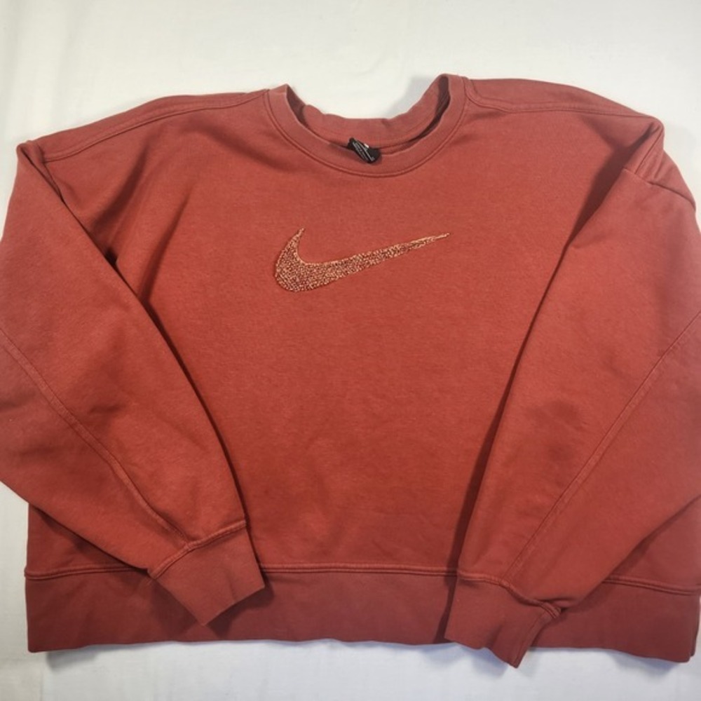 Nike Womens XL Burnt Orange Crewneck Sweatshirt Leopard Print Swoosh Logo